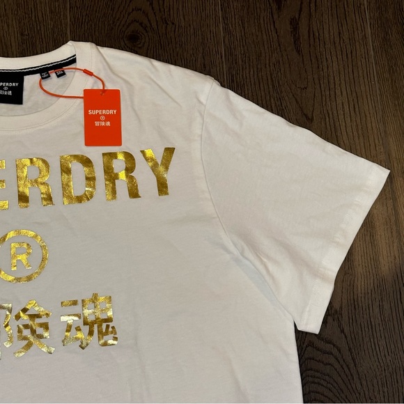 NTW Superdry Men’s White Corporate Logo Gold Foil T-Shirt Size 3XL M1011253A - Picture 5 of 11